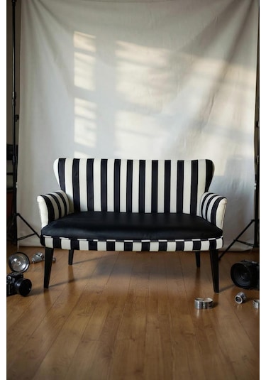 Azra Mobilya - Roma Çay Seti Koltuk Takımı - Babyface Kumaş - Ahşap Demonte Ayak Zebra