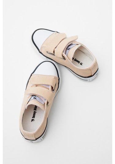 Kauçuk Taban Keten Cırtlı Çocuk Unisex Bej Spor Ayakkabı Tbh1450 Bej