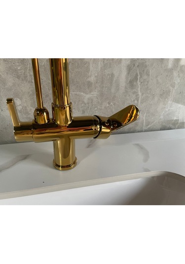 Mutfak Eviye Bataryası Dual Flow Arıtma Çıkışlı Duş Şelale 3 Fonksiyon Altın