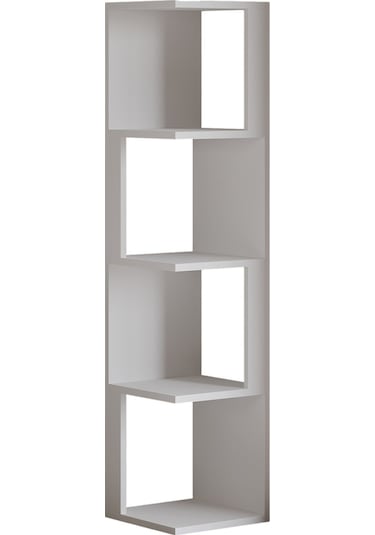 Herry Köşe Kitaplık Dekoratif Raf Ünitesi, Modern Kütüphane Beyaz