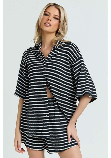 Madmext Siyah Kadın Şort Gömlek Takım Mg2328 Siyah