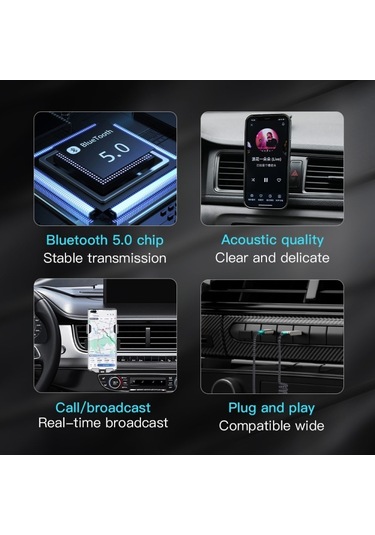 Sones Totu Ad-10 Araç Bluetooth 5.0 Alıcı Dahili Mikrofon, Uzunluk: 1,7m