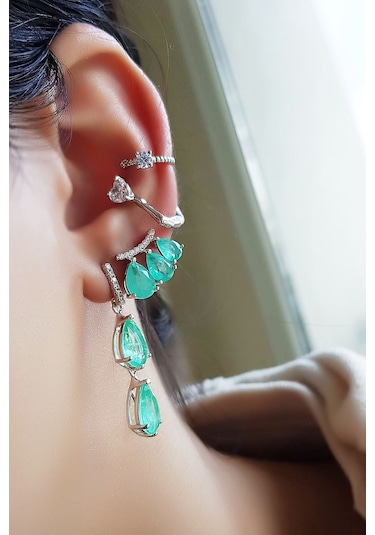 MorMajor Silver Tekli , Ithal Paraiba Tourmalin Taşlı Damla Kesim Gümüş Küpe-7356