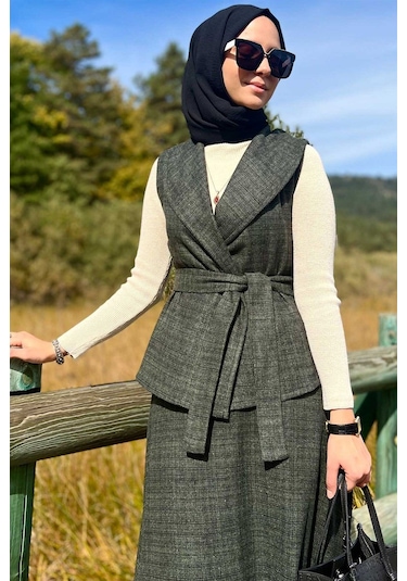 Azize Etek Yelek Takım Haki Çok Renkli