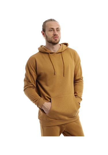 Erkek Kapüşonlu Kanguru Cepli Sweatshirt Kahverengi