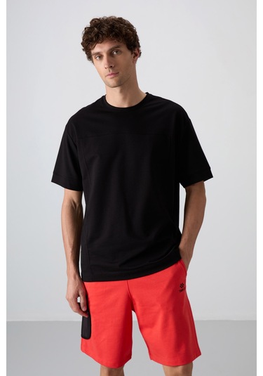 Tommy Life Siyah Pamuklu Kalın Yumuşak Dokulu Oversize Fit Basic Erkek T-shirt - 88349 Siyah
