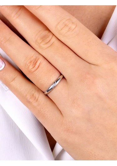 Torgovyj Dom Uvelir Holding 925 Ayar Gümüş Zirkon Taşlı Nişan Alyansı 325747402 Gri