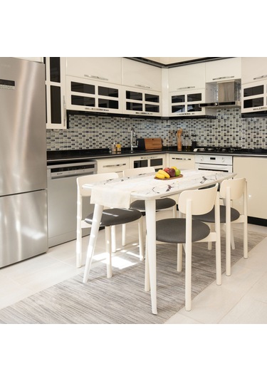 Keynote Beyaz Ahşap 6'lı Mutfak Salon Yemek Odası Sandalyesi