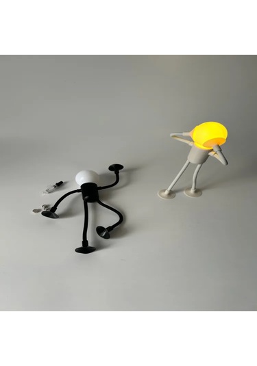 Konesam Usb Şarjlı Led Kişi Figürlü Gece Lambası - Yumuşak Sarı Işık, Çocuk Odası, Yatak Odası, Konforlu Atmosfer Siyah