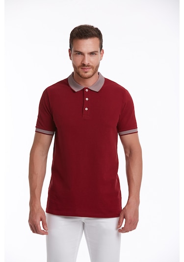Hatemoğlu Regular Fit Pamuk Polo Yaka Erkek Tişört Bordo