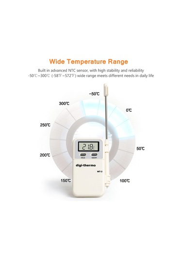 Tenfowee Elitech Wt-2 Dijital Gıda Termometresi: Lcd Ekran, Sıcaklık Alarmı, / Seçeneği, Beyaz Renk