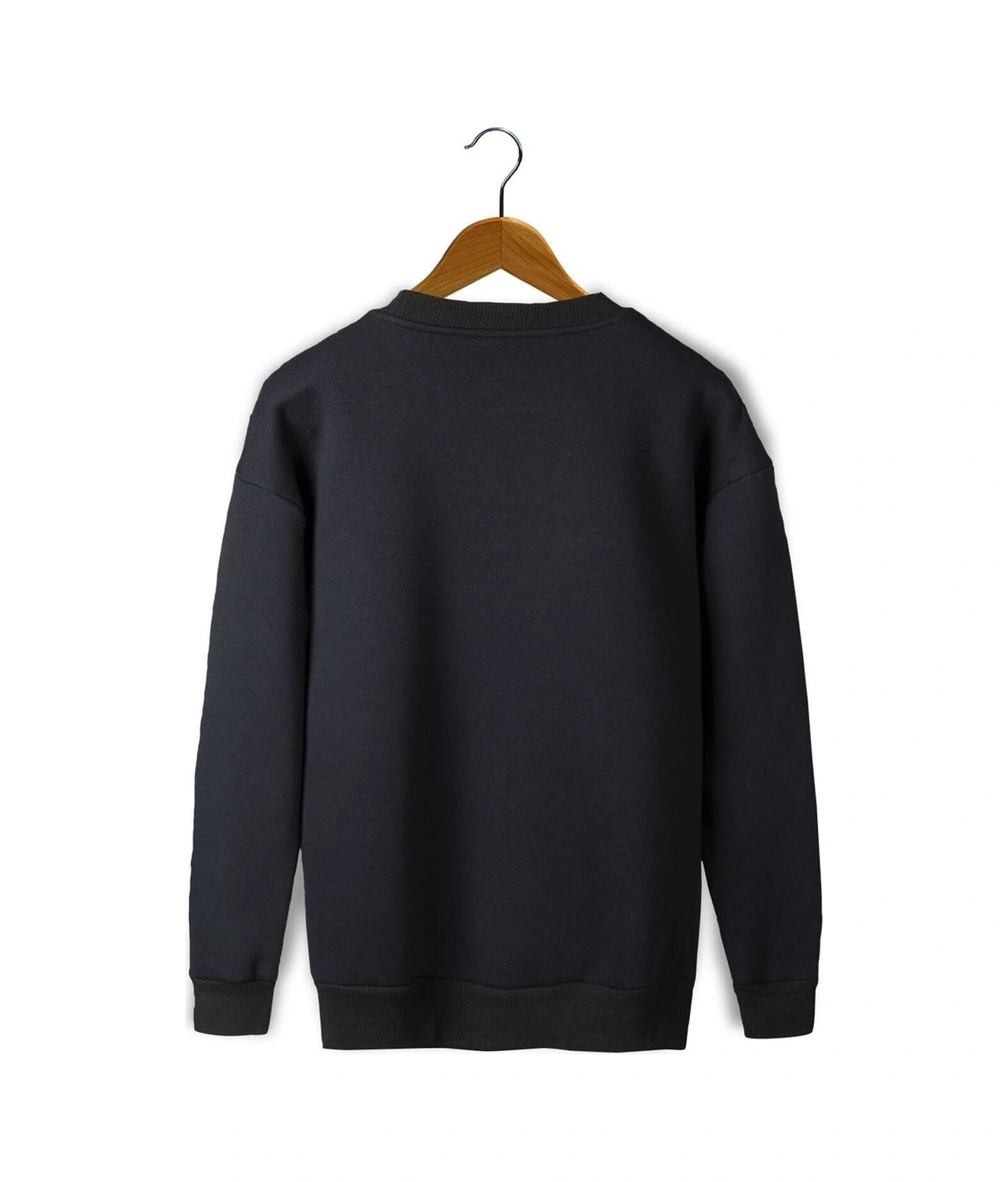 Veaven Unisex Siyah Oversize Kalın Üç Iplik Şardonlu Bisiklet Yaka Basic Sweatshirt Siyah