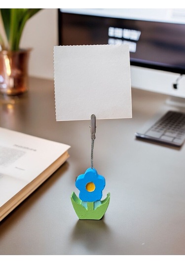Mavi Papatya Not - Fotoğraf Tutucu Hediye Ofis Seti Mavi