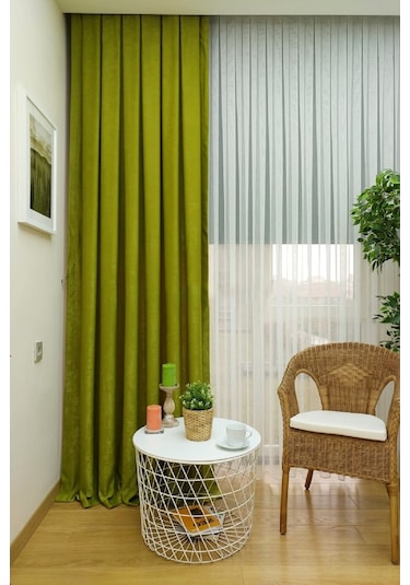 Evdepo Home Fıstık Yeşil Düz Renk Soft Fon Perde Tek Kanat Yeşil