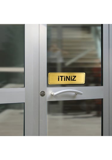 Itiniz-çekiniz Metal Kapı Etiketi 20x6 Cm Gold