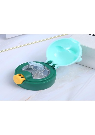 Hangfox Mavi Aslan Desenli Çocukluk Çağı Paslanmaz Çelik Termos Bardak, İki Kapaklı Şişe, Şarjlı İçecek Borusu İle Mavi