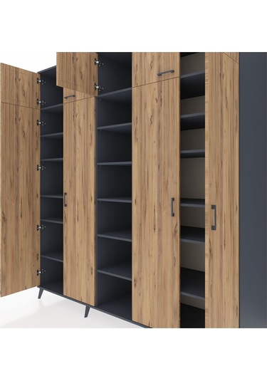 Kronos Dolap 18 Raflı 9 Kapaklı 220x59x243 Antrasit-çam/antrasit Atlas Çam/antrasıt