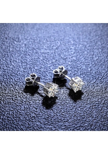 Beyaz Bagueringen 1.0ct D Renk Gra Mozanit Elmas 925 Ayar Gümüş Klasik Saplama Küpe Kadın Güzel Takı Düğün Hediyeleri Için