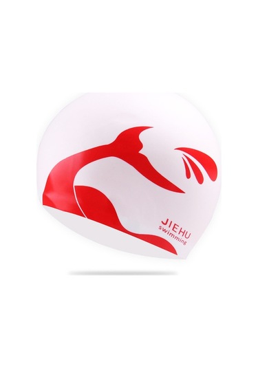 Erkek Ve Kadın İçin Büyütülmüş Versiyon Yunus Desenli Silikon Yüzme Bonesi Beyaz