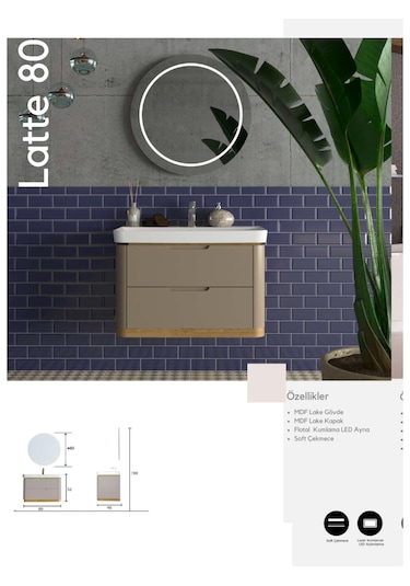 Evros Latte 80 Cm Banyo Dolabı Kahve
