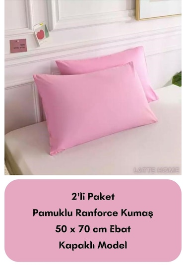 Pembe Renkli Ranforce Pamuklu Kumaş Kapaklı Yastık Kılıfı 2'li Pa