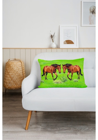 At Desen Baskılı Tv Battaniyeli Opsiyonel Dekoratif Hediye Yastık Battaniye 2in1 Gifts Çok Renkli