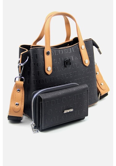 Just Polokolon Askı Mini Boy 4 Bölmeli Kadın El Ve Omuz Çantası Ve Cüzdan Kombini Pbu3922 Siyah Taba Siyah - Taba