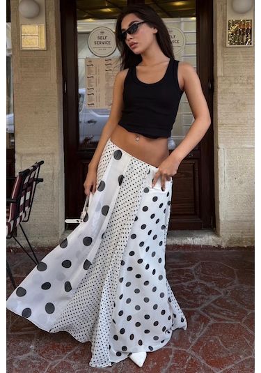 Madmext Beyaz Çoklu Puantiye Desen Maxi Etek Mg2839