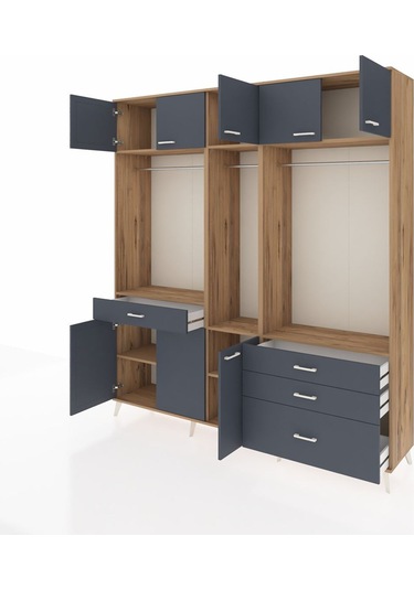 Hyperion Dolap 8 Raflı 4 Çekmeceli 3 Askılı 220x44x243 Çam-antrasit/antrasit Antrasıt/antrasıt