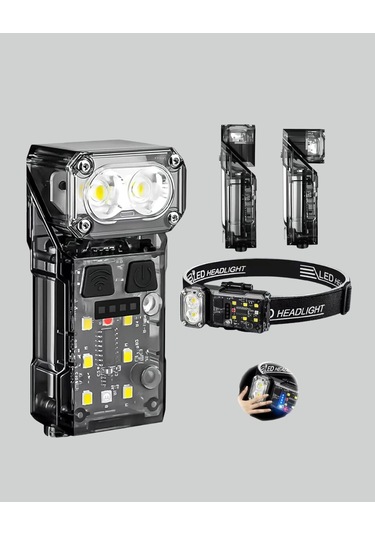 3 Ü 1 Arada Led Far Şarj Edilebilir Sensörlü Manyetik 10 Saat Kullanım Açık Gri