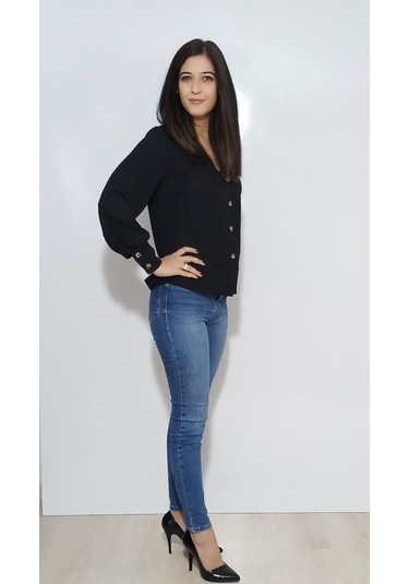 Kadın Gömlek Düğmeli Siyah Siyah