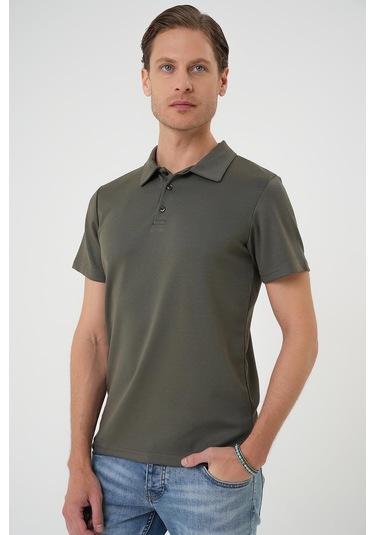 Comfort Fit Polo Yaka Esnek Pamuk Casual Haki Tişört Ts 886 Haki