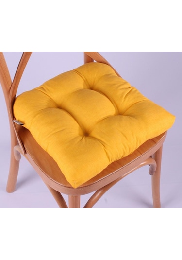 Altınpamuk Altınpamuk Lina Pofidik Sarı Sandalye Minderi Özel Dikişli Bağcık