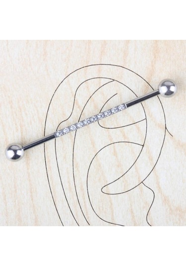 316 L Cerrahi Çelik Su Taşı Pırlanta Modeli Köprü Piercing Gümüş