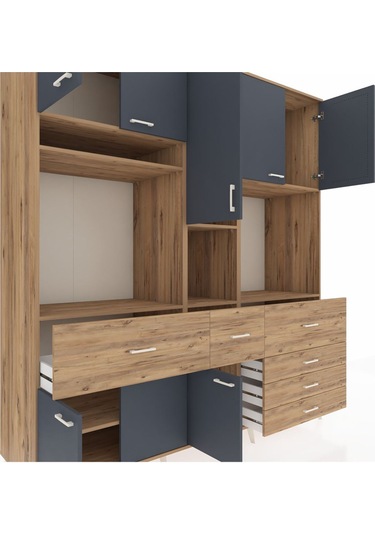 Kronos Dolap 10 Raflı 6 Çekmeceli 8 Kapaklı 220x59x243 Çam-antrasit/çam Antrasıt/atlas Çam Kronos Dolap 10 Raflı 6 Çekmeceli 8 Kapaklı 220x59x243 Çam-antrasit/çam Antrasıt/atlas Çam