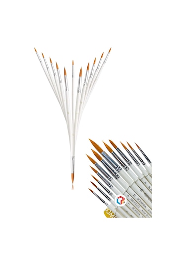 Hannah 12 Adet Beyaz Resim Fırçası Akrilik, Sulu, Yağlı ve Guaj Boya İçin