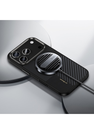 Iphone Uyumlu 17 Pro Max Kılıf M-safe Şarjlı Karbon Fiber Benks Montage Hybrid Armorpro Kevlar Kapak Siyah