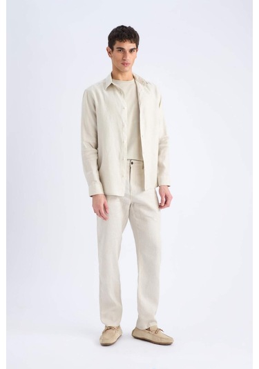 DeFacto %100 Keten Relax Fit Rahat Kesim Düz Paça Yazlık Pantolon C1117AX25SPGR350