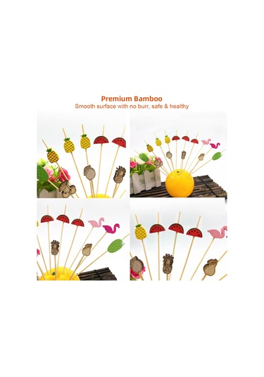 Xindoker Bambu Meyve Çataları 100 Adet - Renkli Çilek Desenli, Kokteyl, Tatlı, Sandviç İçin Güvenli Ve Şık Artistik Çubuklar Diğer