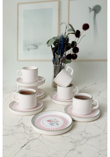 Keramika Rose Line Stackable Çay Takımı 12 Parça 6 Kişilik 22910