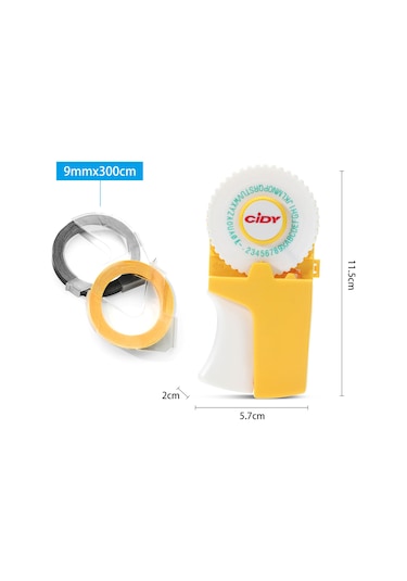 Xindoker C1880 El İşlemli Etiketleyici - 2 Adet 9mm 3m Siyah+sarı Bantlı, Ev/ofis/ Dekorasyon İçin Manuel Basınçlı Bant Yazıcı