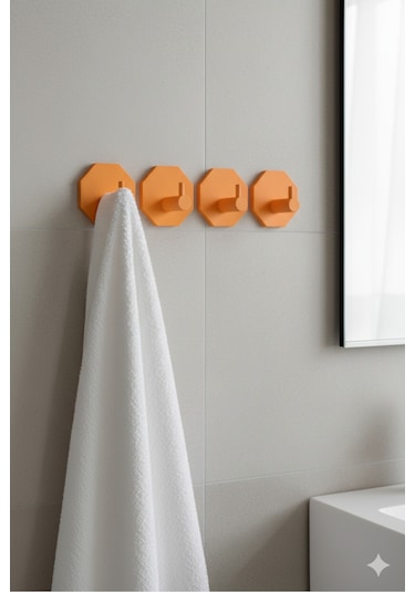 4 Lü Askılık Havlu Askısı, Bornoz Askısı, Kapı Arkası, Duvara Monte, Dayanıklı Malzeme, Turuncu 17 Turuncu