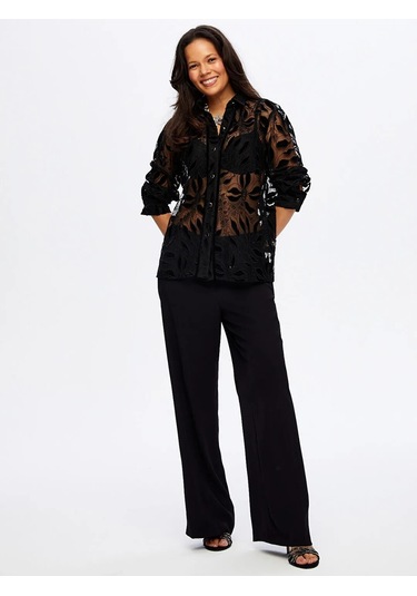 Faik Sönmez Dantelli Kadın Gömlek W26gml018 Siyah