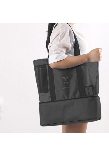 Jzcat Çift Katmanlı Örme Spor Spor Çantası Plaj Piknik Omuz Çantası-siyah Siyah