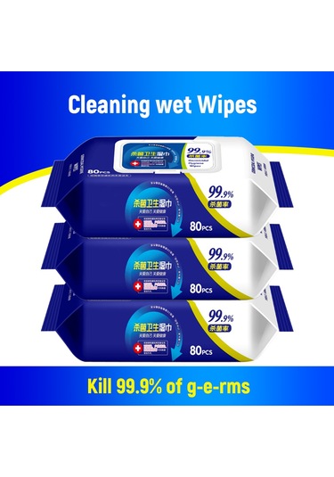 Moveevo Benzalkonyum Klorür Bazlı Hijyen Mendilleri - Önceden Islatılmış Alkolsüz, Dokumasız Havlu, 80'li Paket