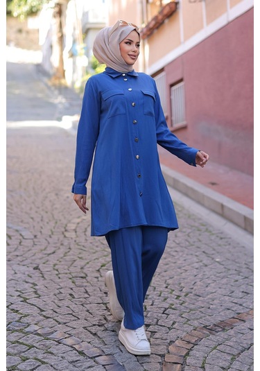 Cep Detaylı Tesettür İndigo Takım I Ndigo