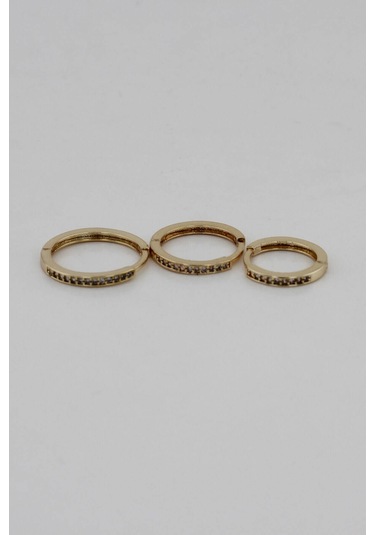 Niki Aksesuar Zirkon Üçlü Gold Mini Halka Küpe Seti Gold