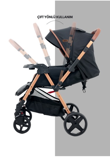 Joell Trendy Çift Yönlü Travel Sistem Bebek Arabası Gold Siyah