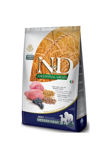 N&D Düşük Tahıllı Kuzu Etli Yaban Mersinli Orta ve Büyük Irk Yetişkin Köpek Maması 12 KG