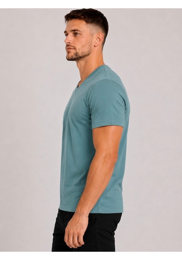 Axxel Erkek Mint Yeşil Pamuklu V Yaka Kısa Kollu T-shirt-d804 Mint Yeşili